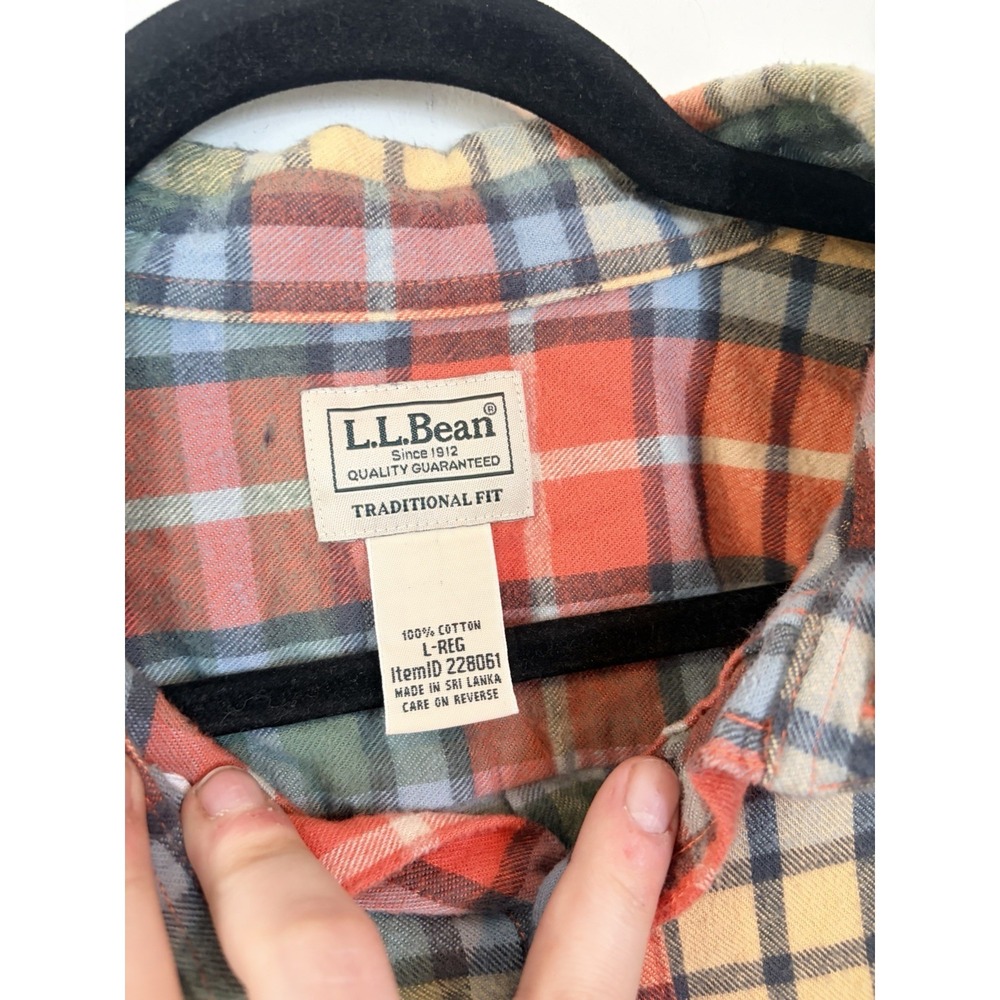 Vintage L L Bean Plaid Flannel Button Down Orange Green Mens Large Traditional - Picture 2 of 3